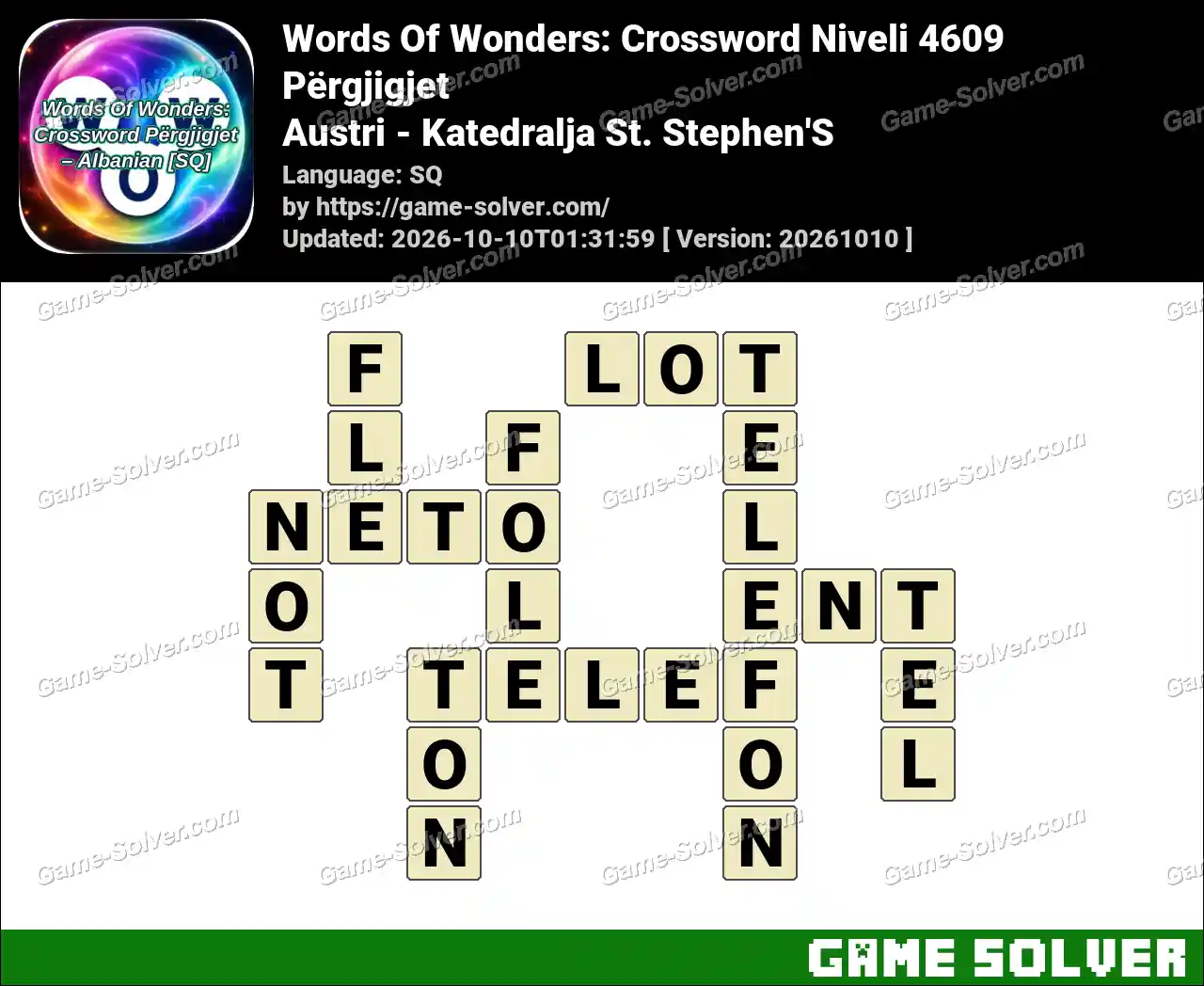 Words Of Wonders: Crossword Niveli 4609 Përgjigjet – Austri – Katedralja St. Stephen’S